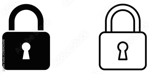 Padlock security icons in solid black and outline style on clear canvas.