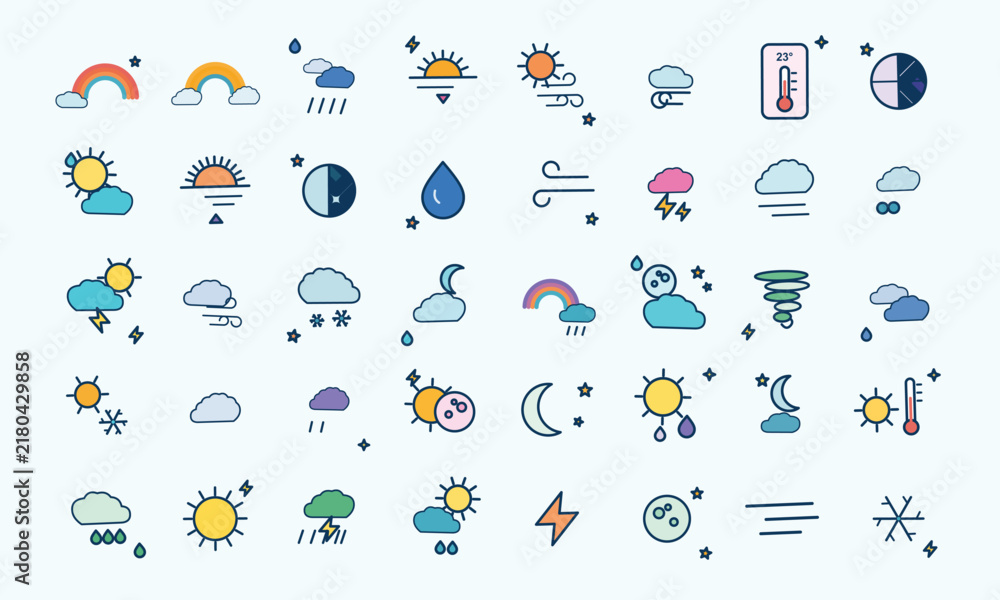 Naklejka premium Colorful Weather Forecast Icons Set