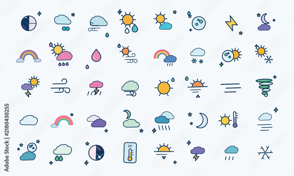 Fototapeta premium Weather Forecast Outline Icons Collection