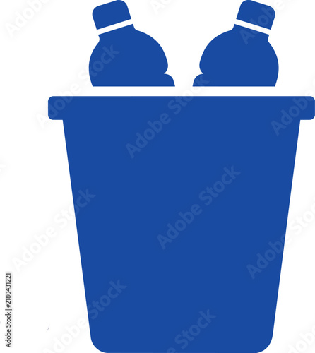Blue icon of two plastic bottles chilling inside a bucket, beverage cooling symbol