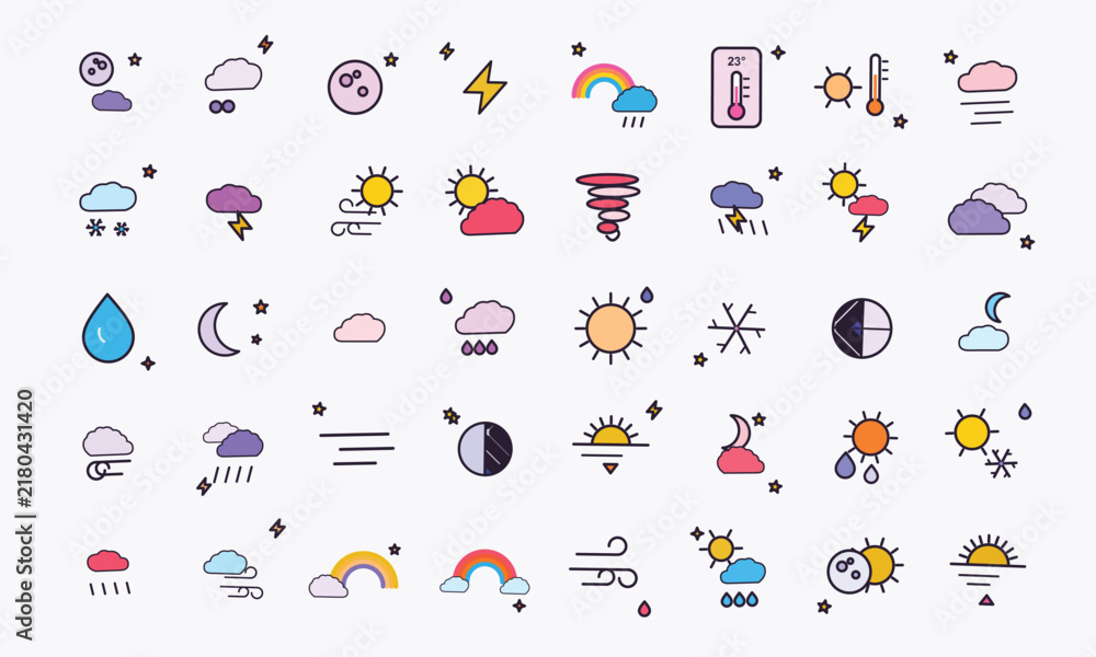 Naklejka premium Colorful Weather Line Icons on Blue