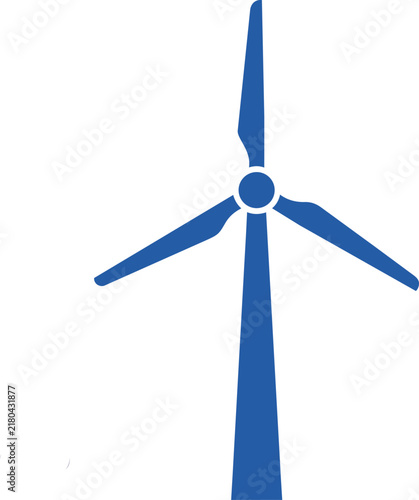 Blue silhouette icon of a three-bladed wind turbine generator isolated on a plain white background