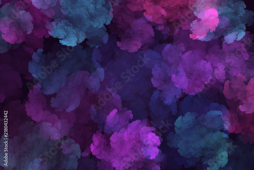 Abstract dark background with vibrant purple and blue cosmic nebula smoke clouds. Beautiful ethereal galaxy texture perfect for mystical designs and creative fantasy backdrops.