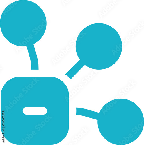 Cyan blue icon featuring a central rounded square with a minus sign and three branching circular nodes