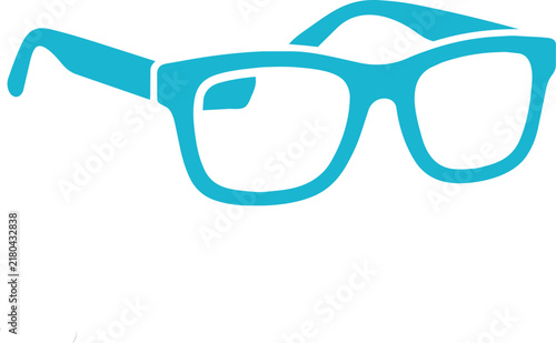Cyan blue silhouette icon of thick-rimmed eyeglasses isolated on a white background