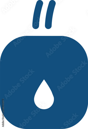 Dark blue rounded square icon featuring two vertical lines above and a white water drop shape in the center