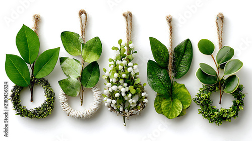 Fresh green herbal plant growing with vibrant leaves close up on an isolated white background