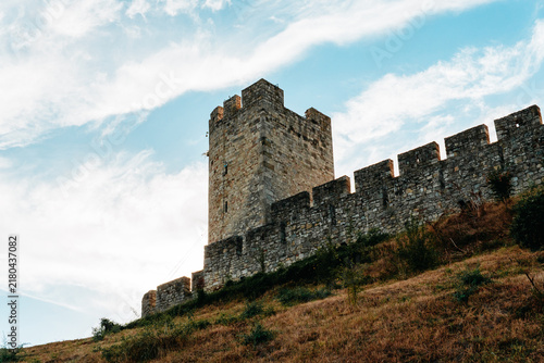 Fotografie Historic stone ramparts and towers rise above the hillside at Belgrade Fortress