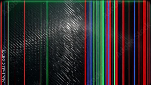 Digital glitch screen effect with vertical red and blue lines on dark background