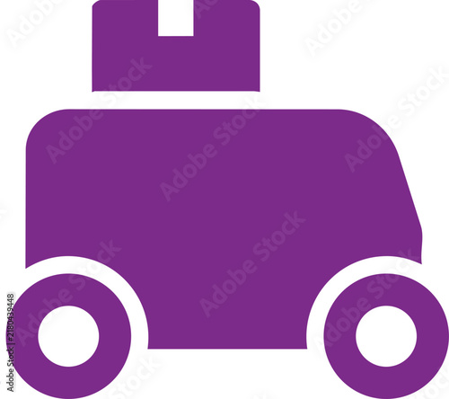 Purple icon of a delivery truck carrying a box, isolated on a white background logistics