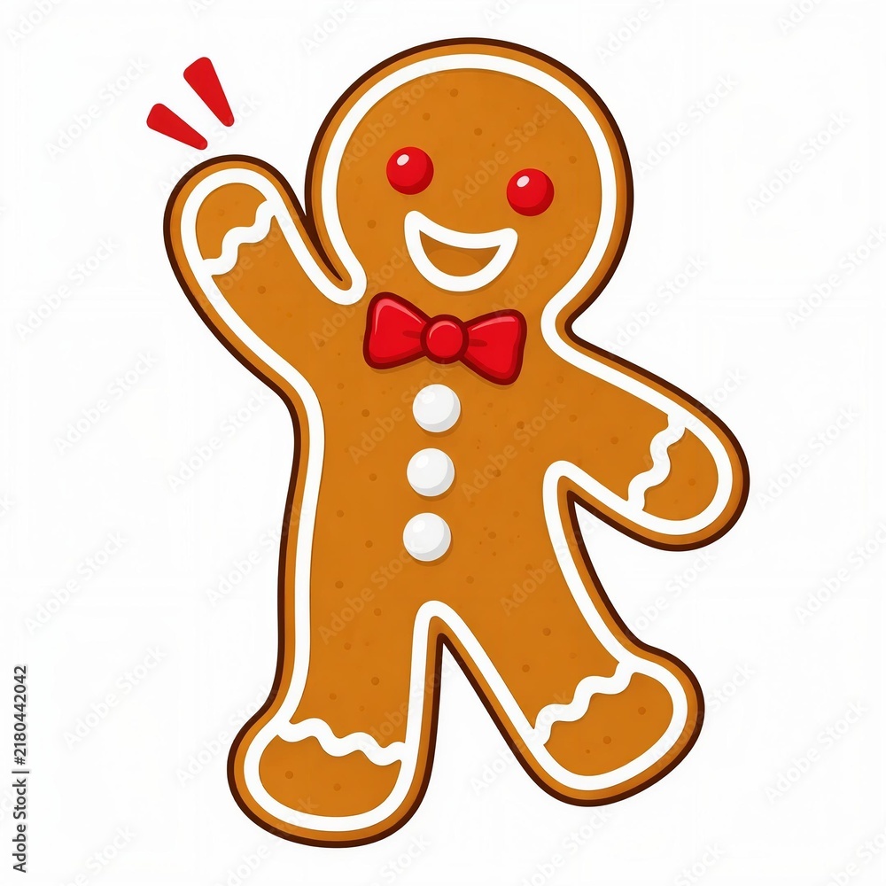 Obraz premium Gingerbread Man Cookie Flat Vector Illustration Isolated on White Background, Christmas Holiday Baked Sweet