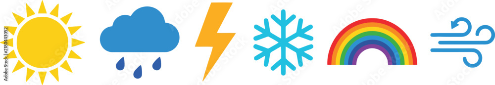 Obraz premium A collection of colorful weather icons representing various meteorological conditions.