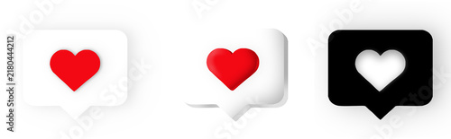 Set of love heart speech bubble notification icon isolated on transparent png cut-out background .