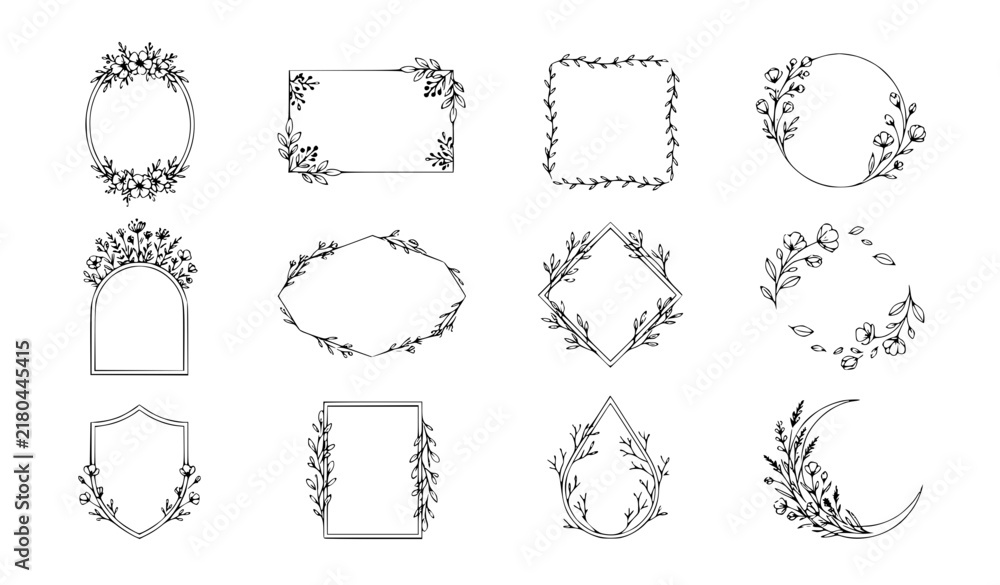 Fototapeta premium Minimalist Floral Frame and Botanical Border Line Art Vector Collection