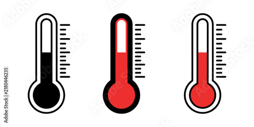 фотографія Three thermometers displaying different temperatures in black red and white