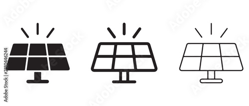 solar panel icons with sun rays emitting from top for renewable energy graphics