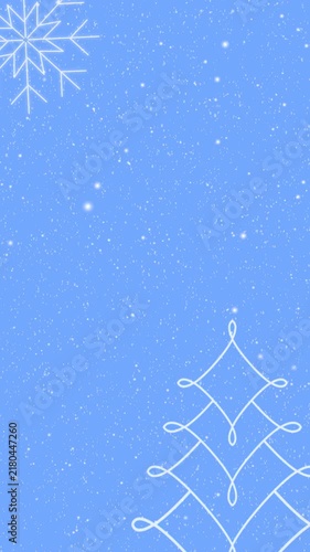 Light Blue Winter Snowfall background with a Christmas tree. Vertical Motion Background 4K.