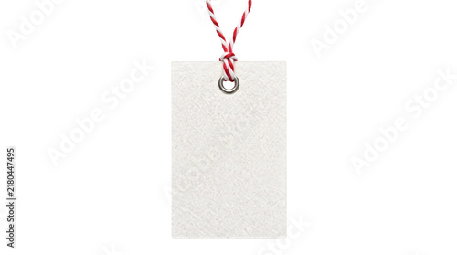 Fotografía White paper price tag with red and white string