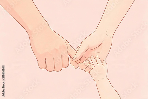 Illustration of Family Hands Together on a Soft Pink Background
