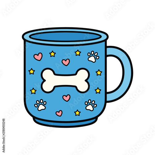 Cute Blue Dog Mug with Paw Prints and Bone Illustration