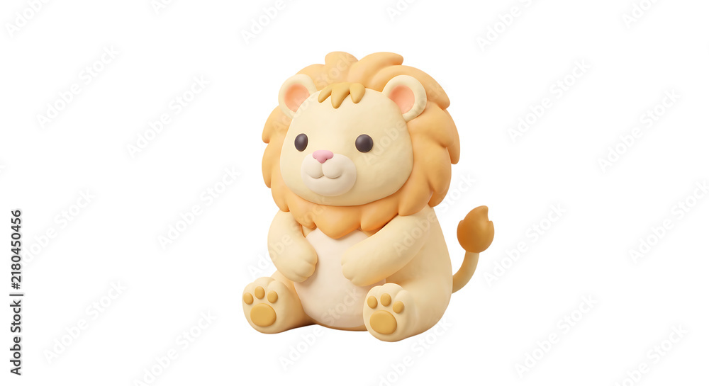 Fototapeta premium 3D cute clay illustration of sitting lion character with mane isolated on transparent background