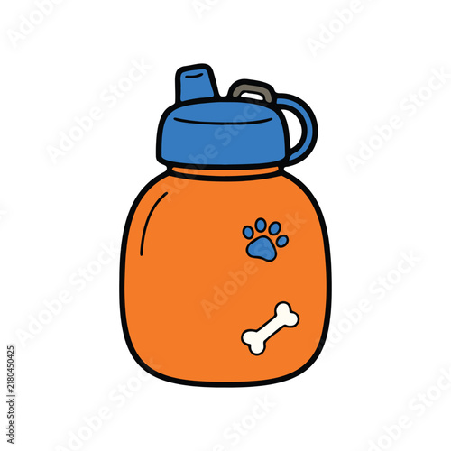 Cute Orange Dog Water Bottle with Bone and Paw Illustration