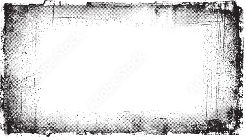 Rectangular grunge frame with distressed edges and halftone texture isolated on a white background, for overlays and borders