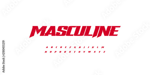 Obraz na płótnie Masculine Font Action Sport Logo Alphabet Sharp Bold Italic Letter Set Red Typography, Sporty Typographic Design for Combat Title, Race Poster Headline, Speed Racing Logotype
