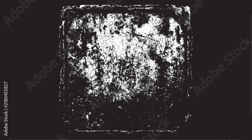 Square grunge texture with heavy black and white distressed details, rough edges, and a weathered surface for an abstract background