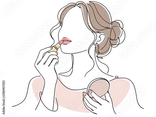 Fototapeta 口紅を塗る女性の線画イラスト