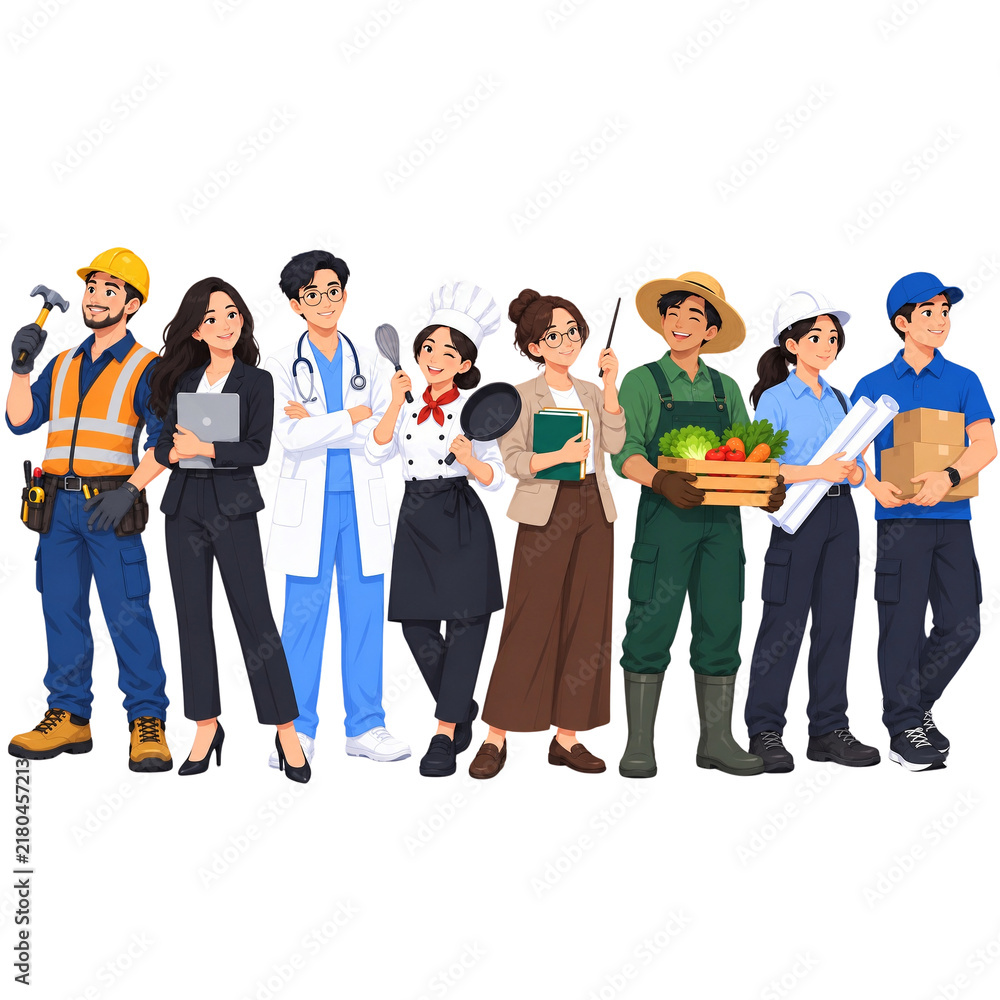 Obraz premium Diverse Professional Workers Standing Together for Labor Day Vector Illustration