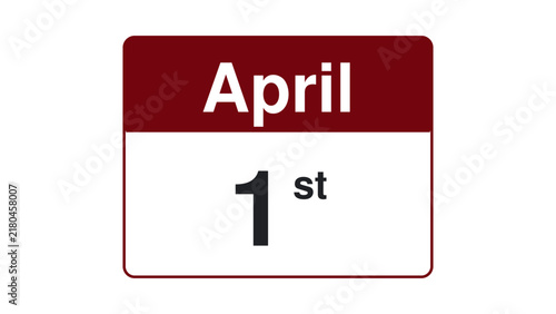 April 1st calendar card with bold typography and maroon header