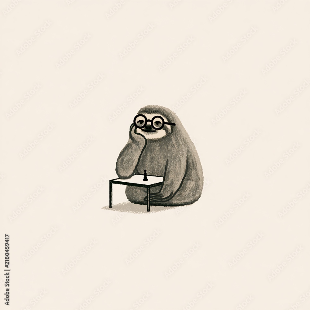 Fototapeta premium Sloth playing chess thinking slowly cute illustration