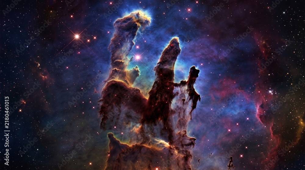 Naklejka premium Celestial Pillars of Creation: Cosmic Cloud of Gas and Dust with Stunning Visuals