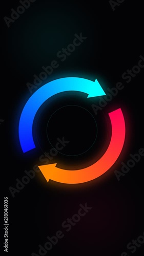 Glowing circular arrows in blue and red on dark background, symbolizing process or cycle