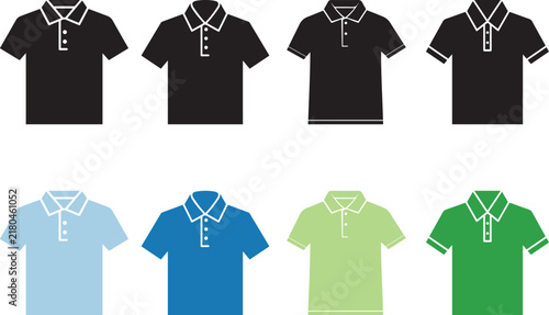 Polo Shirt Vector Icon Set in Black Blue Green