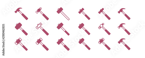 A collection of various hammer tool icons displayed in a grid pattern on a light background