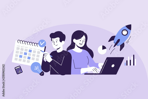 Business Team Startup Project Launch Planning Flat Vector Illustration