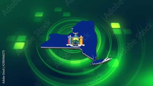 New York State (USA) Flag on its State Map, 3D Map Flag Opener , Suitable for Politics, Elections, July 4th, News and Sports Events and Memorial Day