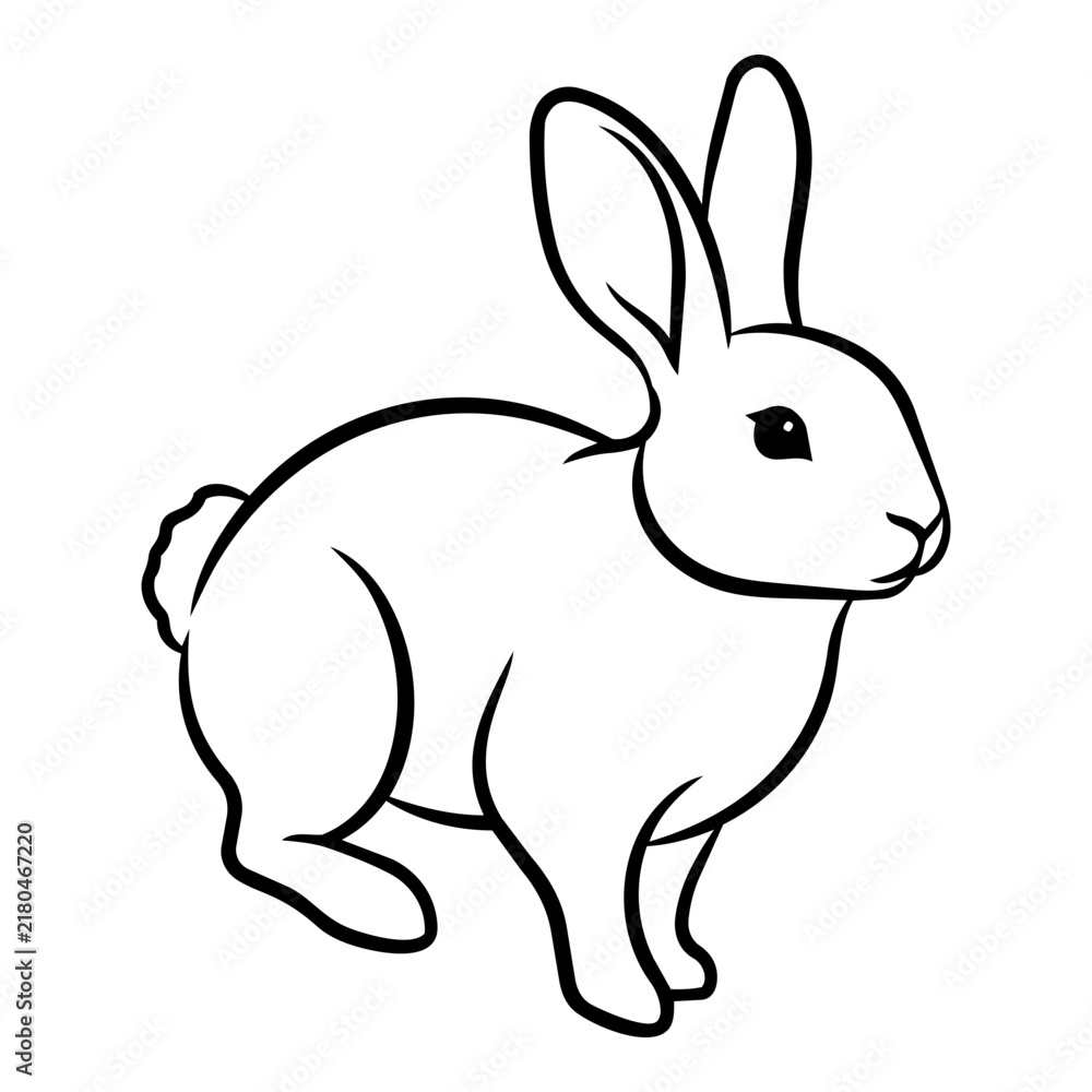 Fototapeta premium Simple Line Drawing of a Cute White Rabbit