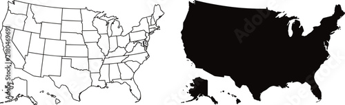 Foto united states map icon set, outline and solid fill versions featuring america, u