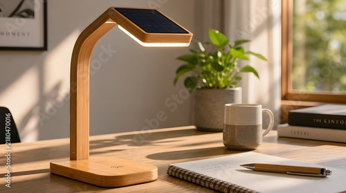 Sustainable Solar Powered Bamboo Lamp in Modern Eco Friendly Home Office