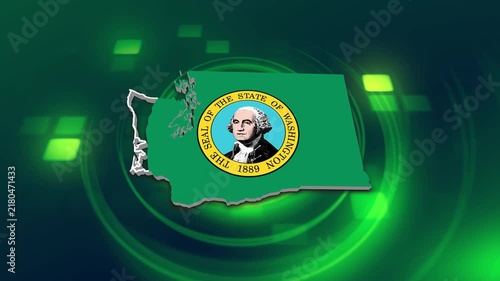 Washington State (USA) Flag on its State Map, 3D Map Flag Opener , 
Suitable for Politics, Elections, July 4th, News and Sports Events and Memorial Day