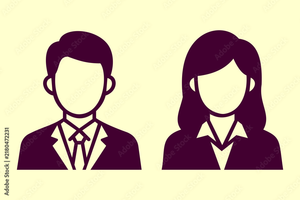 Fototapeta premium Business Professional Avatar Icons of Man and Woman in Formal Suit