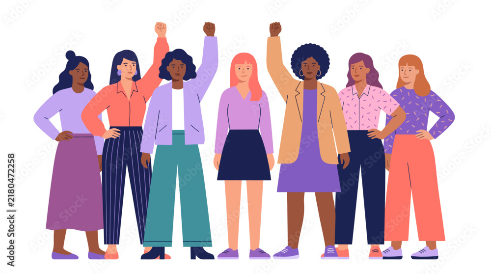 Obraz premium Create a vibrant minimalist flat vector illustration of a diverse group.