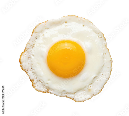 Perfectly fried egg with a bright yellow yolk and crispy white edges