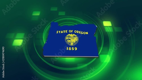 Oregon State (USA) Flag on its State Map, 3D Map Flag Opener , 
Suitable for Politics, Elections, July 4th, News and Sports Events and Memorial Day
