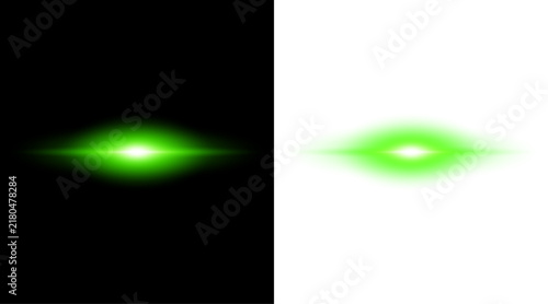 Bright green glowing lens flare effect isolated on transparent background