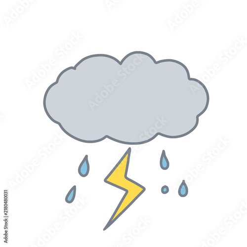 雷と雨が降り注ぐ雲のイラスト（雷雨・悪天候）