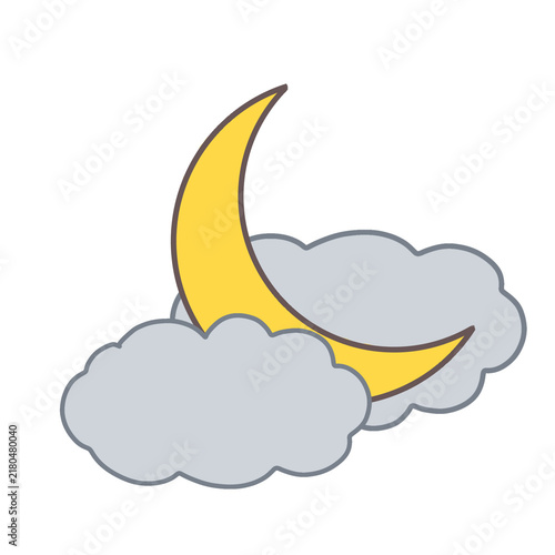 雲からのぞく三日月の可愛い夜空イラスト